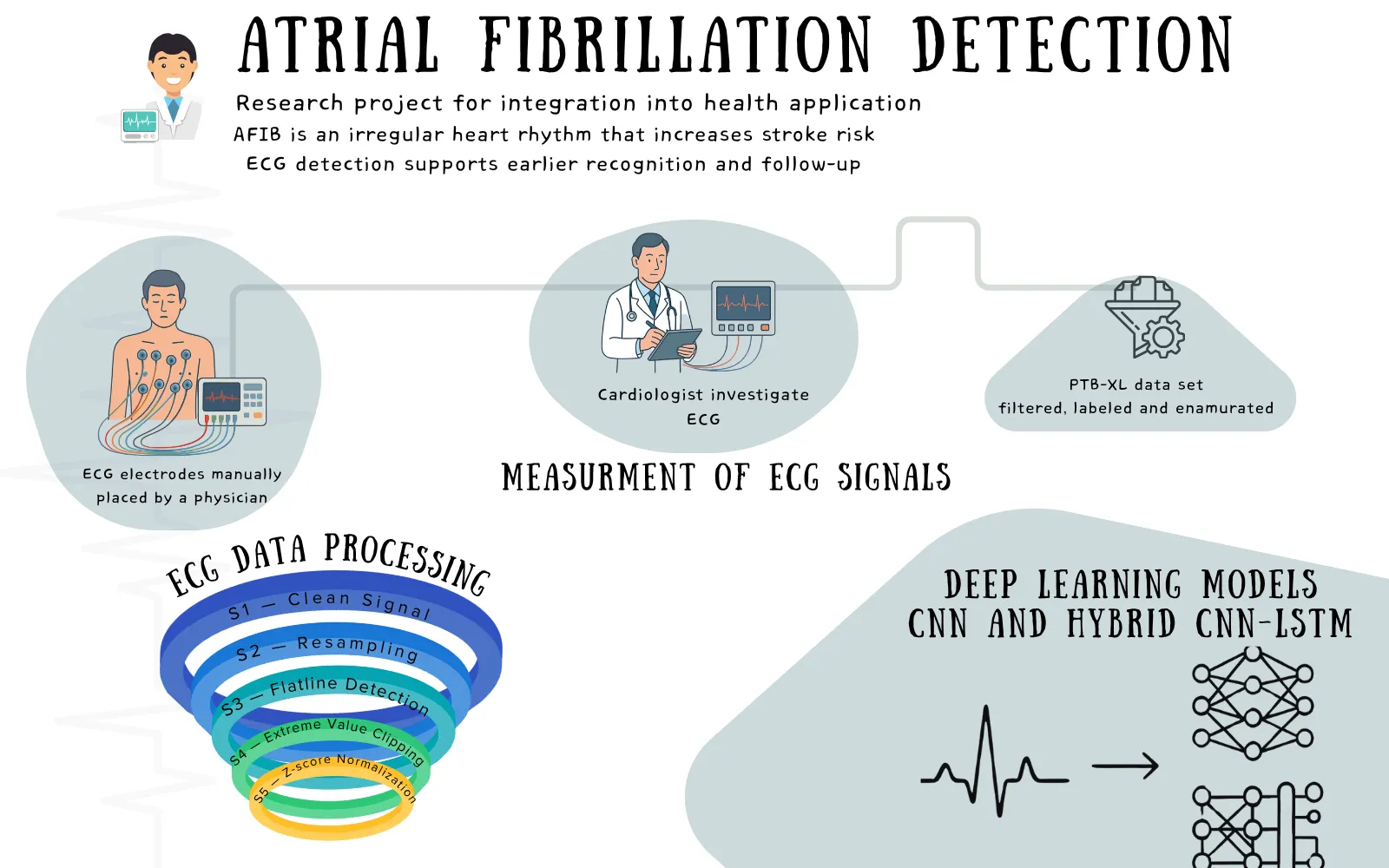 ECG atrial fibrillation detection research results and model visualization.